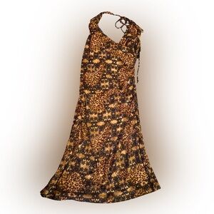 City Triangles Y2K Leopard Print Halter Dress Gold Black S/M
